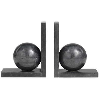 7.25" Black Orb Modern Marble Bookends, 2ct.