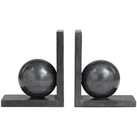 7.25" Black Orb Modern Marble Bookends, 2ct.