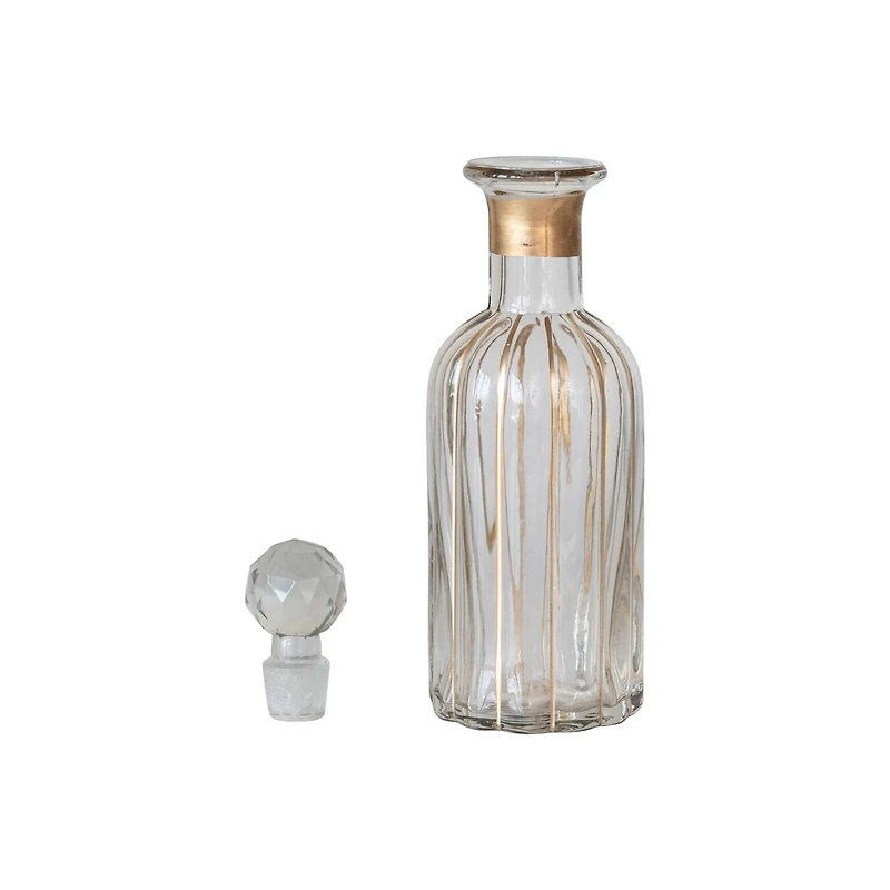 Hello Honey® 14oz. Clear & Gold Stripes Hand Painted Blown Glass Fluted Decanter