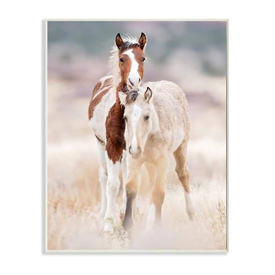 Stupell Industries Calm Horses in Muted Beige Meadow Photograph Wall Plaque
