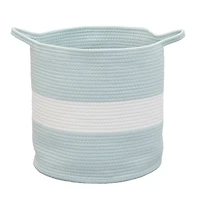 Household Essentials 15" Sky Blue & White Broadband Cotton Rope Basket