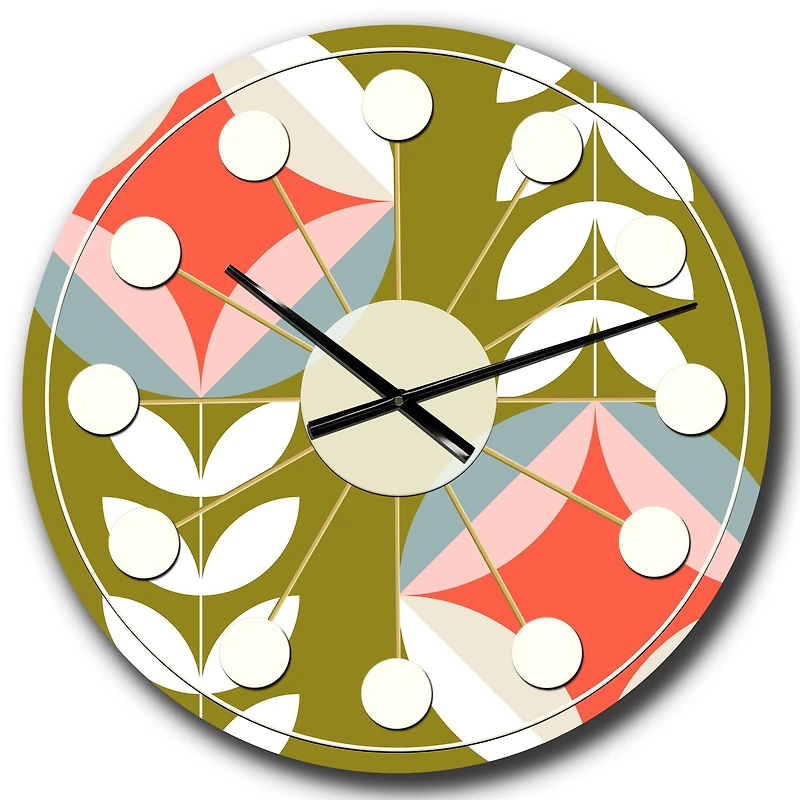 Designart 'Retro Botanical Pattern I Mid-Century Modern Wall Clock
