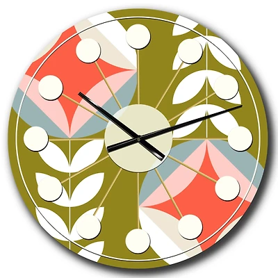 Designart 'Retro Botanical Pattern I Mid-Century Modern Wall Clock