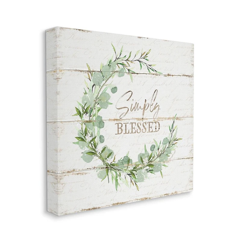 Stupell Industries Simply Blessed Phrase with Distressed Styling and Wreath Canvas Wall Art
