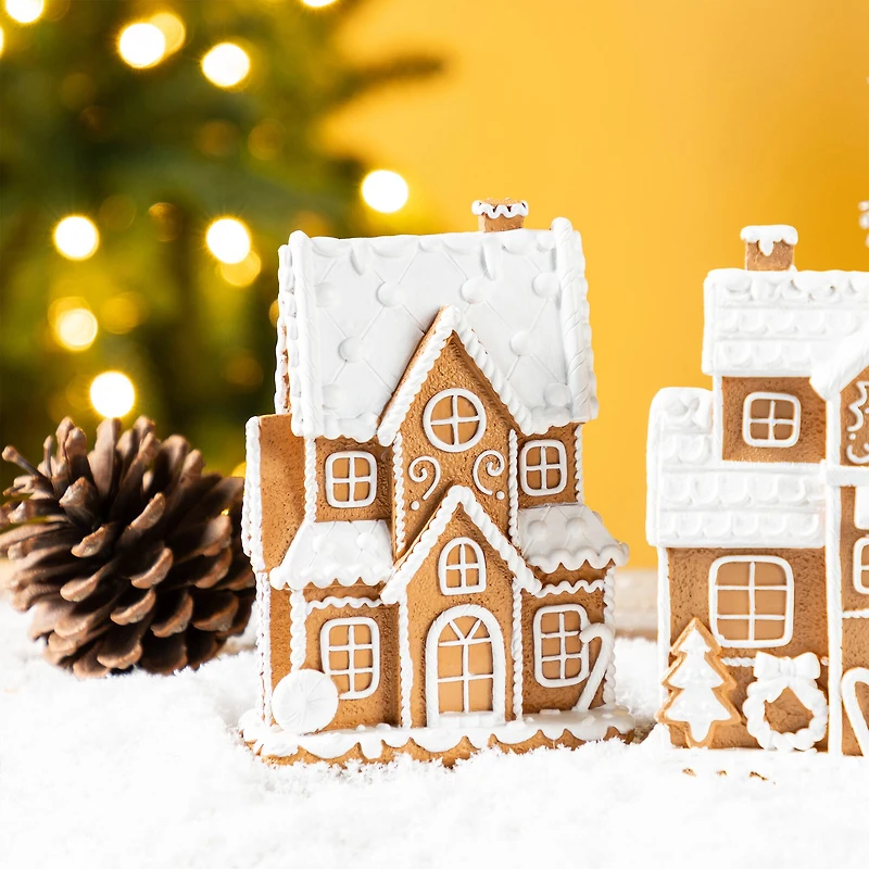 Glitzhome® 5.5" Christmas Resin Gingerbread House Table Decor Set