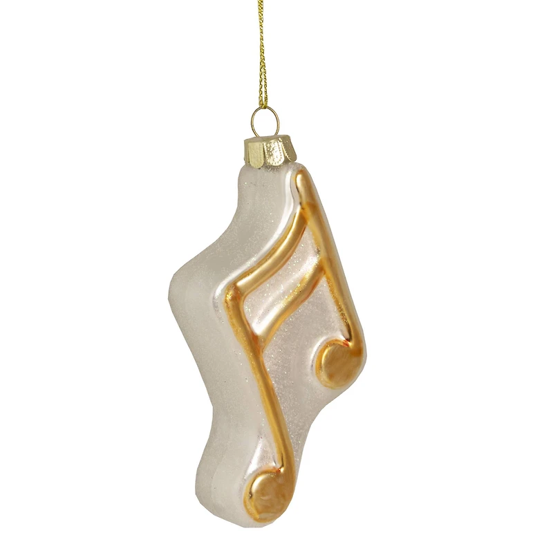 Gold & White Eighth Note Music Symbol Glass Ornament