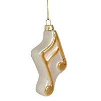 Gold & White Eighth Note Music Symbol Glass Ornament