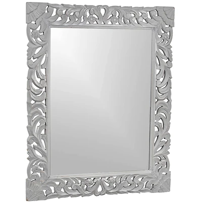 American Art Décor™ 31.5" Gray Hand-Carved Wood Medallion Accent Wall Mirror