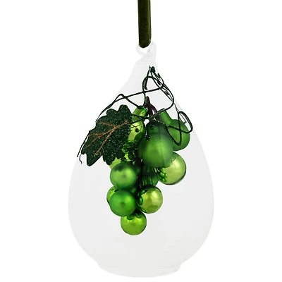 Green Grape Cluster in Glass Cloche Teardrop Ornament