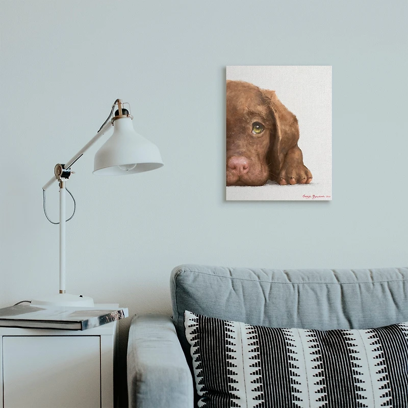 Stupell Industries Chocolate Labrador Puppy Resting Adorable Dog Portrait Canvas Wall Art
