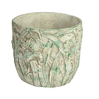 Hello Honey® 9.75" Distressed Green Embossed Floral Cement Planter