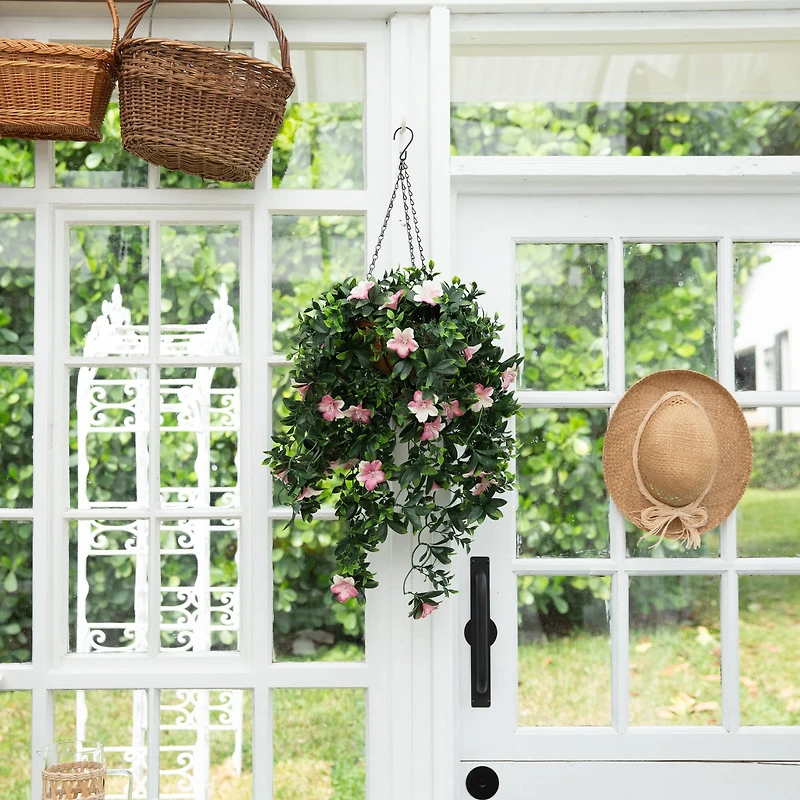 34in. UV Resistant Artificial Azalea Hanging Basket (Indoor/Outdoor)