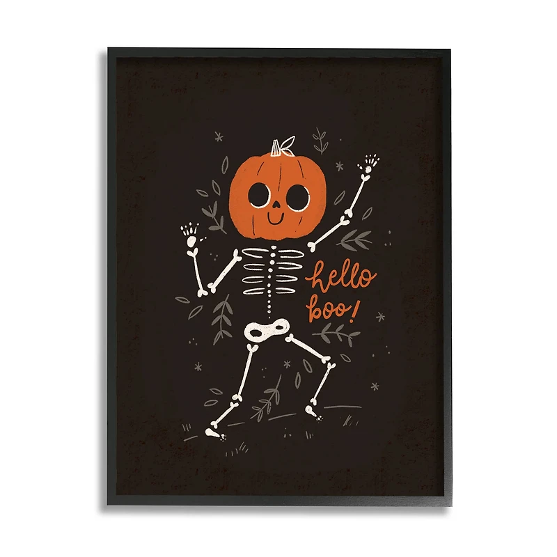 Stupell Industries Hello Boo Halloween Smiling Skeleton Framed Giclee Art