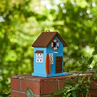 Glitzhome® 10" Modern Blue Wood Beach Hut Birdhouse