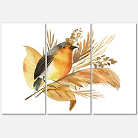 Designart - Robin Bird and Autumn Flowers
