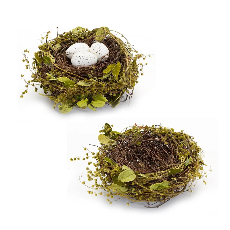 7" Natural Twig Bird Nest with Speckled Eggs Set