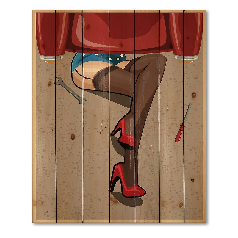 Designart - Retro Sexy Woman Repairing The Car