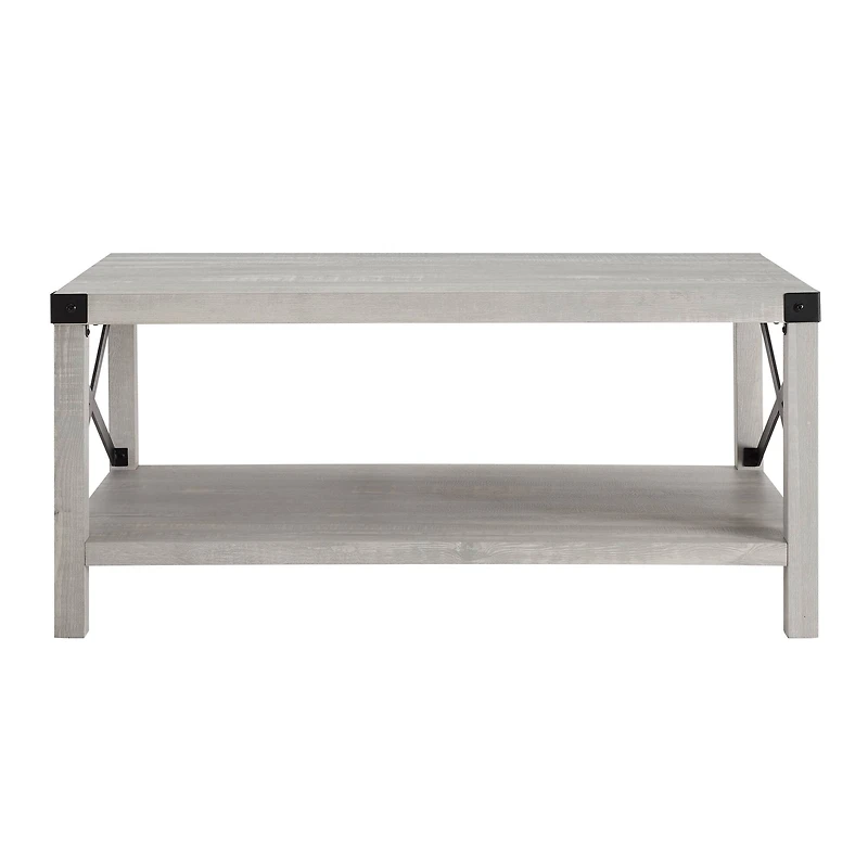 Stone Gray Metal X Rustic Wood Coffee Table