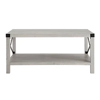 Stone Gray Metal X Rustic Wood Coffee Table