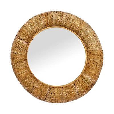35" Brown Coastal Rattan Wall Mirror