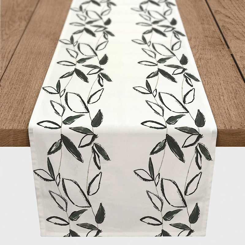 Black Leaf Stripes 16" x 90" Cotton Twill Runner