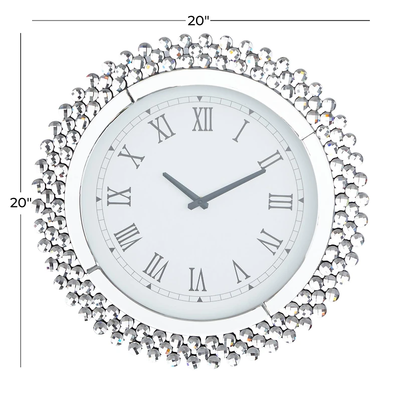 Silver MDF Glam Wall Clock, 20" x 2" x 20"