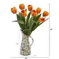 19" Tulip Arrangement in Floral Pitcher