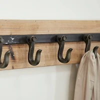 Brown Wood Industrial Wall Hooks, 6" x 24" x 4"
