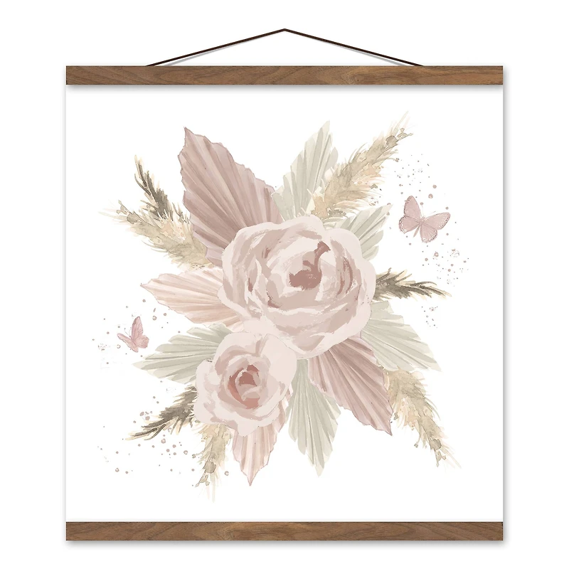 Boho Florals 16" x 16" Teak Hanging Canvas