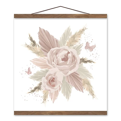 Boho Florals 16" x 16" Teak Hanging Canvas