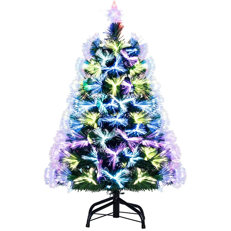 Costway 3ft. Pre‑Lit Fiber Optic Artificial Christmas Tree with Top Star & Folding Metal Stand
