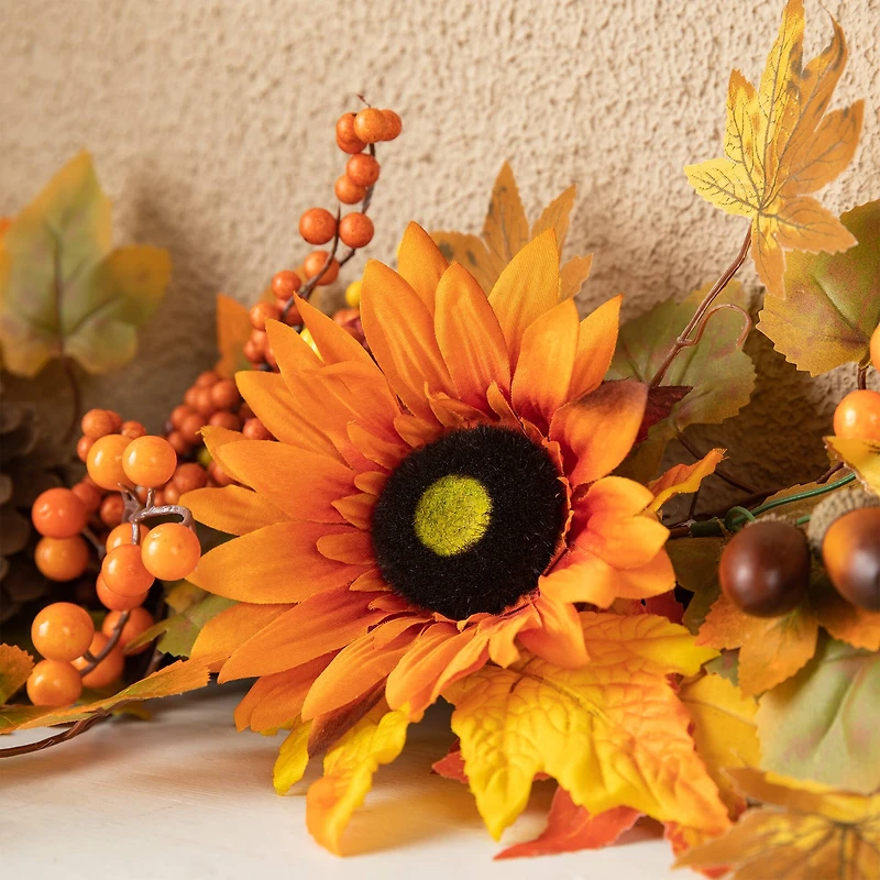 Glitzhome® 6ft. Fall Sunflower, Maple Leaf & Berry Garland