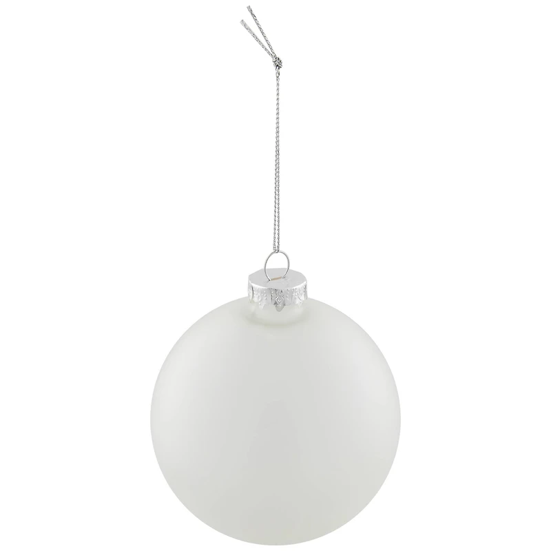 4ct. 4" White & Silver Frosted Matte Glass Ball Ornaments