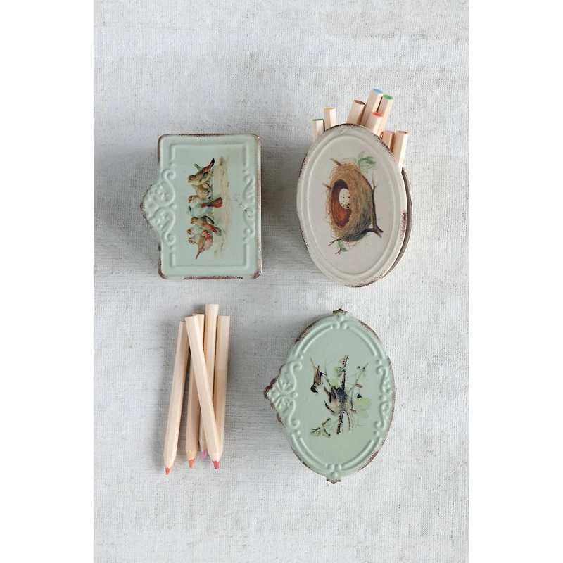 Hello Honey® Bird Images Metal Boxes with Attached Lid Set, 3ct.