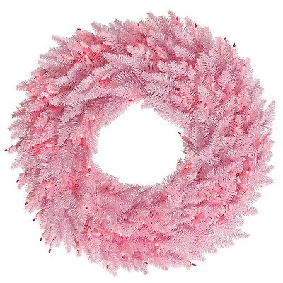 30" Pink LED Lights Light Pink Fir Artificial Christmas Wreath