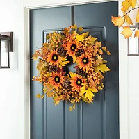 Glitzhome® 24" Fall Sunflower, Maple Leaf &  Berry Wreath