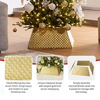 Glitzhome® 25.75" Gold Trapezoid Metal Weave Tree Collar