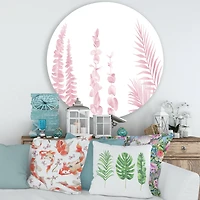 Designart - Blush Pinkeucalyptus and Palm Branches - Shabby Chic Metal Circle Wall Art