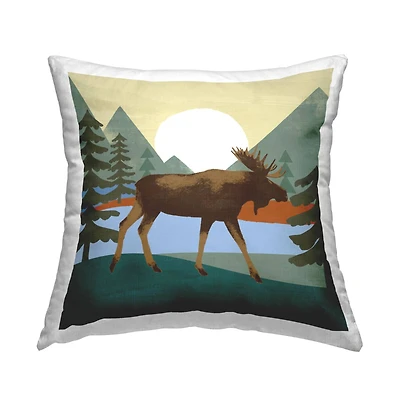 Stupell Industries Wild Moose Woodland Nature Lake Scene Throw Pillow, 18" x 18"