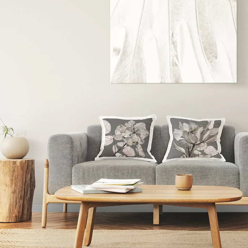 Stupell Industries Gray Floral Close Up Neutral Flowers 2 Pillows, Each 18" x 18"