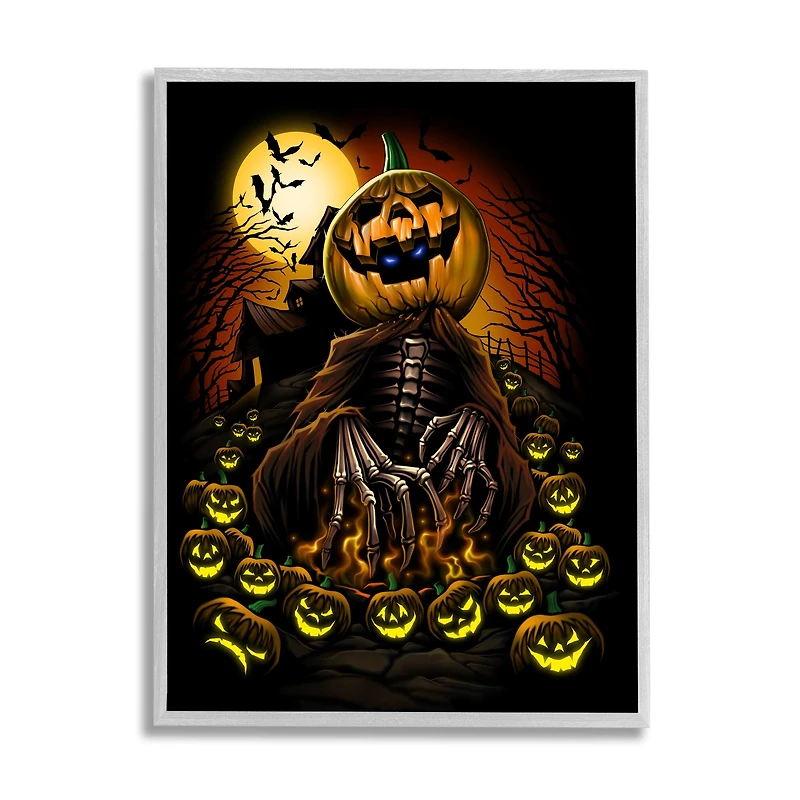 Stupell Industries Spooky Pumpkin Skeleton Haunted Woods Framed Giclee Art
