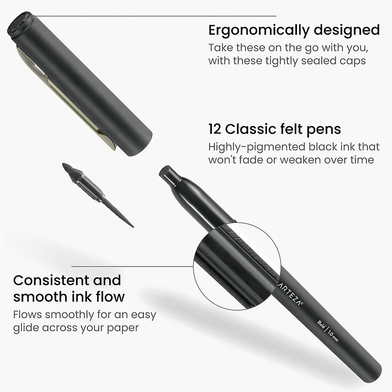 Arteza® Black Bold Tip Classic Felt Pens, 12ct.