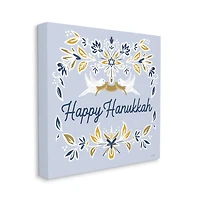 Stupell Industries Happy Hanukkah Floral Doves Banner Canvas Wall Art