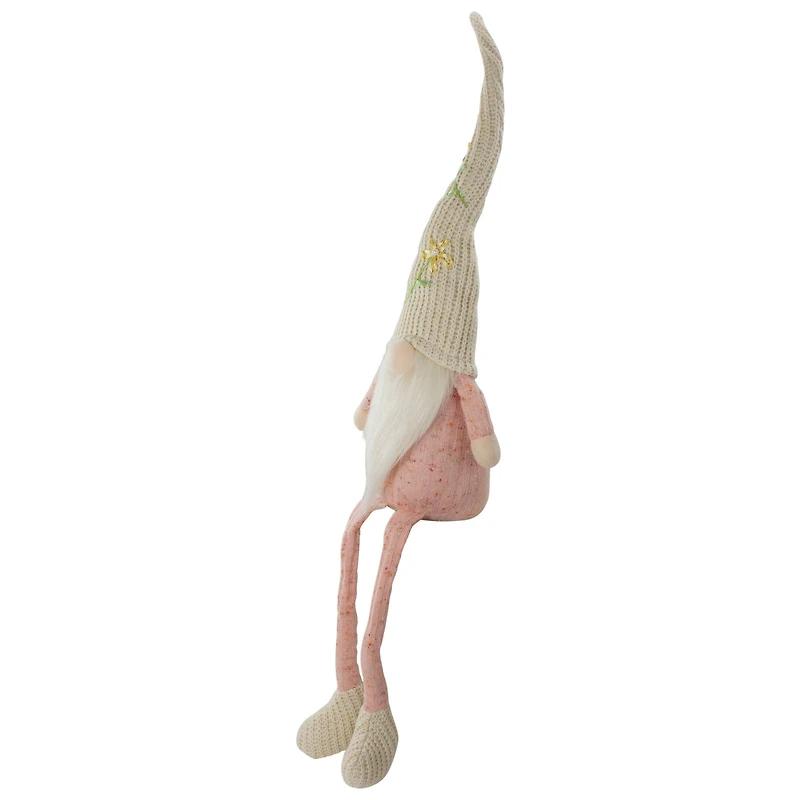 29" Pink & Cream Sitting Gnome with Knitted Hat Figure