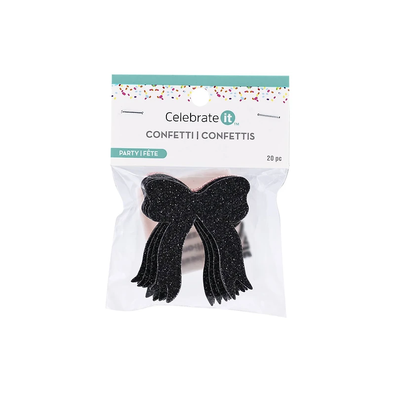 12 Packs: 20 ct. (240 total) 2" Pink & Black Bow Glitter Confetti by Celebrate It™