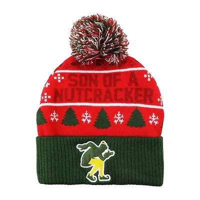 Elf™ Son of a Nutcracker Red & Green Pom Pom Beanie