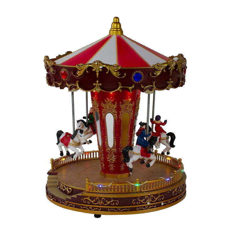11" Red & White LED Animated Christmas Carousel with Horses