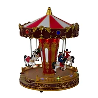 11" Red & White LED Animated Christmas Carousel with Horses