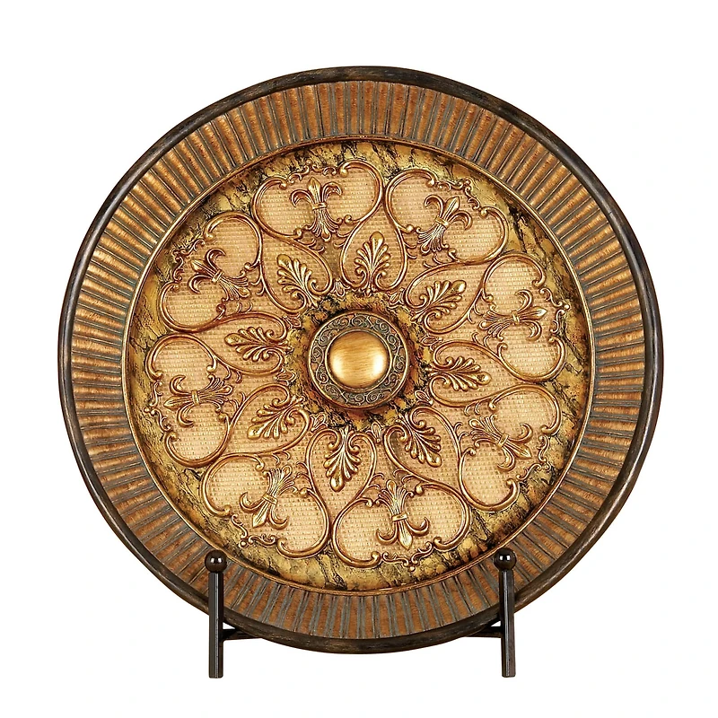 16" Gold Polystone Traditional Decorative Plate with Stand