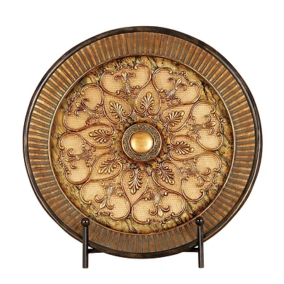 16" Gold Polystone Traditional Decorative Plate with Stand